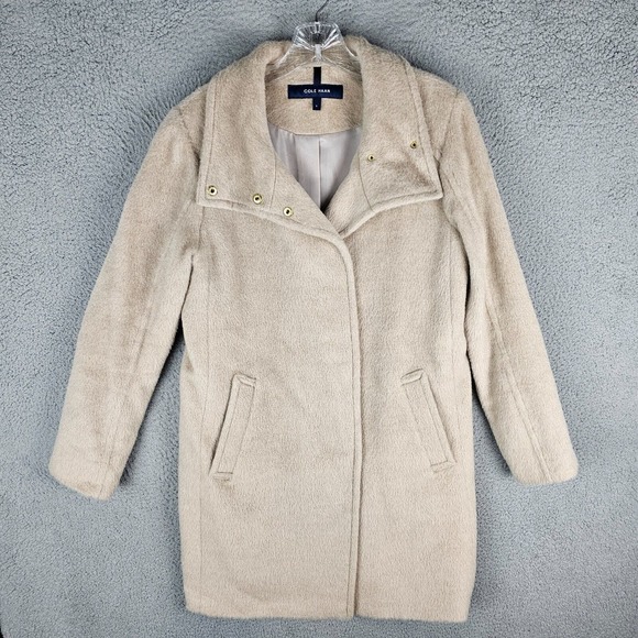COLE HAAN Alpaca Wool Snap Button Wrap Look Coat Size 8 - Picture 1 of 8